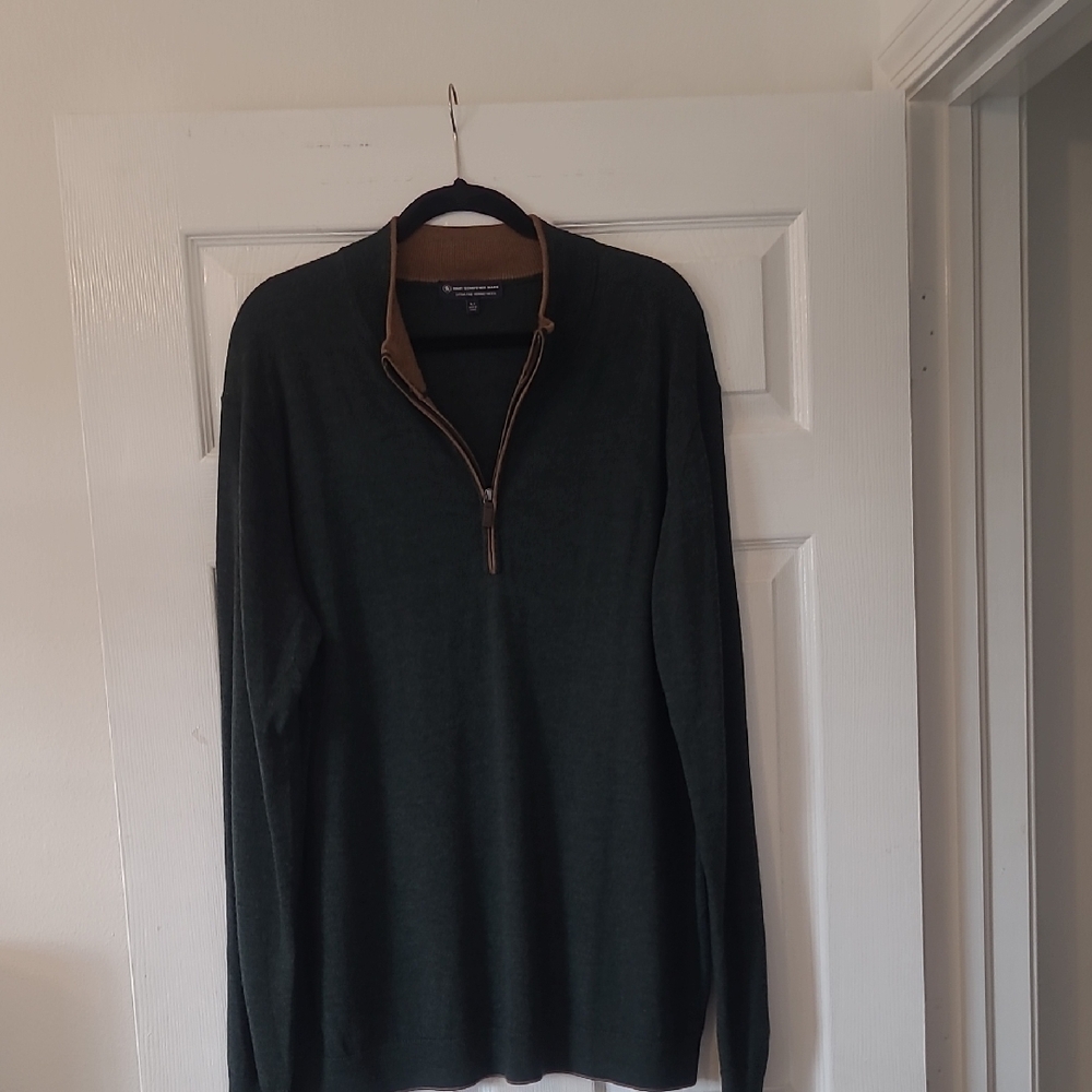 Hart Schaffner Marx Forest Green 1/4 Zip Sweater Extra Fine Marino Wool XLT
